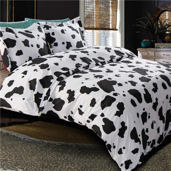 Microfiber Queen Duvet Cover Set,3 Pieces Ultra Soft Cow Printed Comforter Cover - Picture 6 of 7
